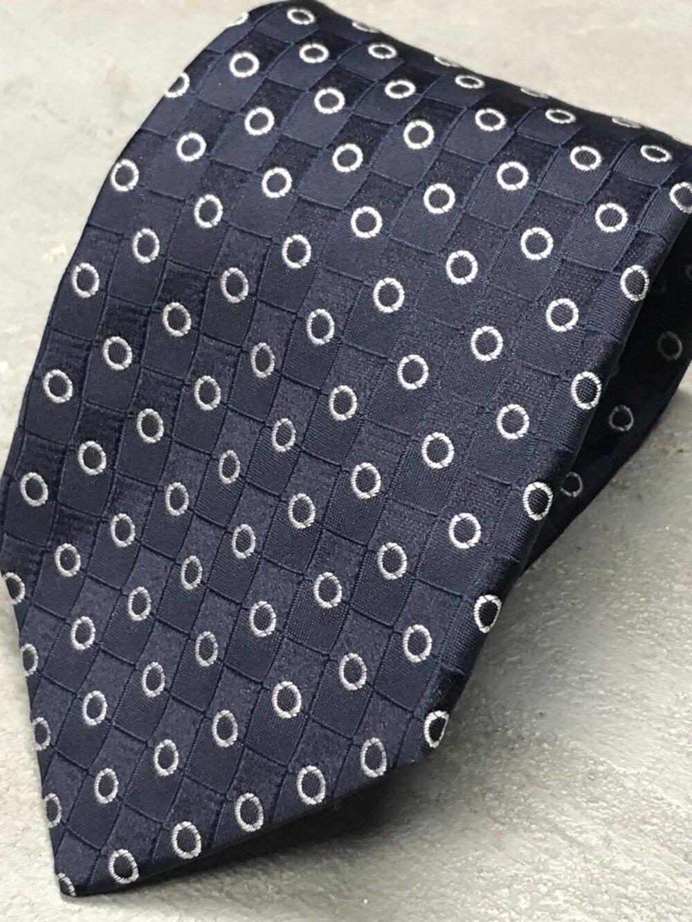 Giorgio Armani Tie 100% Silk Handmade in Italy Polka Dot Navy Blue 3"